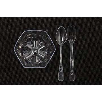 24 ct 2.3 oz Plastic Dessert Cups with Spoons AND Forks | Cute FLOWER SHAPE | Small Dessert Cups | For Sauces | Desert Cups For Party | Appetizer Cups | Shooter Cups | Disposable | FREE Recipe eBOOK