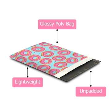10x13 (100) Sprinkled Donuts Designer Poly Mailers Waterproof Self Sealing Tear Resistant Polymailers Shipping Envelopes Premium Printed Bags For Small Businesses