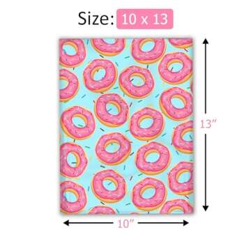 10x13 (100) Sprinkled Donuts Designer Poly Mailers Waterproof Self Sealing Tear Resistant Polymailers Shipping Envelopes Premium Printed Bags For Small Businesses