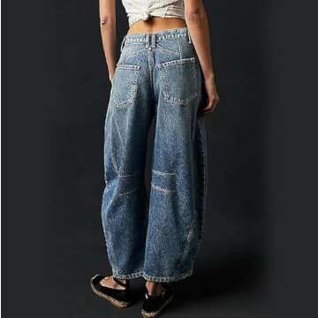 Generic Women's Baggy Boyfriend Jeans Mid Rise Barrel Jeans Wide Leg Loose Y2k Cropped Denim Pants w...