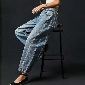 Generic Women's Baggy Boyfriend Jeans Mid Rise Barrel Jeans Wide Leg Loose Y2k Cropped Denim Pants with Pockets (US, Alpha, 3X-Large, Regular, Regular, A2)