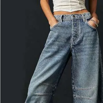 Generic Women's Baggy Boyfriend Jeans Mid Rise Barrel Jeans Wide Leg Loose Y2k Cropped Denim Pants with Pockets (US, Alpha, 3X-Large, Regular, Regular, A2)