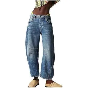 Generic Women's Baggy Boyfriend Jeans Mid Rise Barrel Jeans Wide Leg Loose Y2k Cropped Denim Pants with Pockets (US, Alpha, 3X-Large, Regular, Regular, A2)