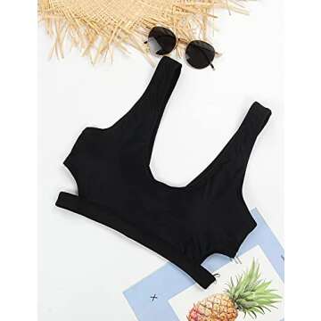 Blooming Jelly Women's High Waisted Swimsuit Crop Top Cut Out Two Piece Cheeky High Rise Bathing Suit Bikini