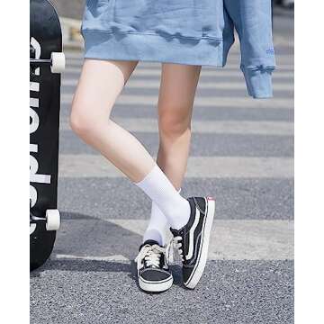 Irisbear 9-11 White Black Crew Socks for Women Athletic Workout Gym Casual Thin Soft Cotton Crew Soc...