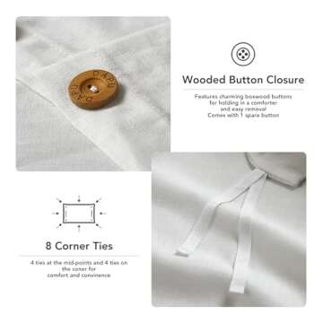 DAPU Linen Duvet Cover Set - French Linen Cotton Blend Natural Flax Soft Breathable Bedding 3 Pcs Set - 1 Duvet Cover 2 Pillowcases (Off-White/Cotton Linen, Full/Queen)