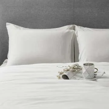 DAPU Linen Duvet Cover Set - French Linen Cotton Blend Natural Flax Soft Breathable Bedding 3 Pcs Set - 1 Duvet Cover 2 Pillowcases (Off-White/Cotton Linen, Full/Queen)