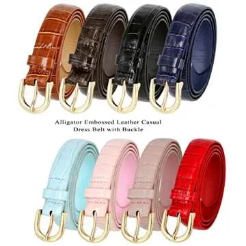 7035 Women's Skinny Belt Alligator Embossed Genuine Leather Belt 1" (25mm) Wide (Black, 42''-44'' XXL)