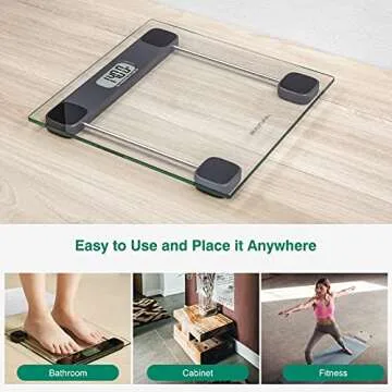 BEAUTURAL Digital Bathroom Scale for Body Weight, LCD Display, 400lb, 4 AAA Batteries and Tape Measure Included,Tempered Glass
