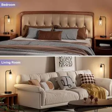 Industrial Touch Table Lamps with USB and Outlet - Set of 2