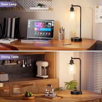 Industrial Touch Table Lamps for Bedrooms Set of 2 - 3-Way Dimmable Nightstand Lamps with USB C+A Ports and Outlet, Black Bedside Lamps with Glass Shade for Living Room, Desk Lamps for Home Office