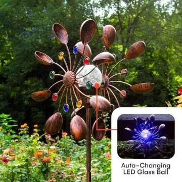 SteadyDoggie Solar Wind Spinner with LED Color Glow Decoration