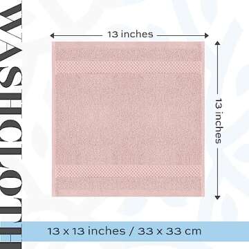 White Classic Luxury Cotton Washcloths - Large Hotel Spa Bathroom Face Towel | 12 Pack | Pink