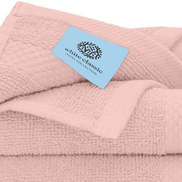 White Classic Luxury Cotton Washcloths - Large Hotel Spa Bathroom Face Towel | 12 Pack | Pink