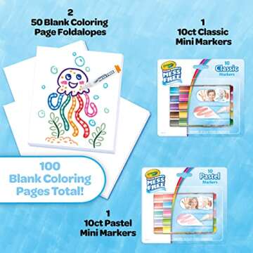 Crayola Color Wonder Mess Free Coloring Kit (120ct), 100 Coloring Pages, 20 Mini Markers, Travel Act...