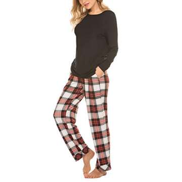 Ekouaer Womens Plaid Pajama Sets Long Sleeve Chirstmas Pj Sets Warm 2 Pcs Sleepwear Lounge Sets with Pockets Black_Plaid Large