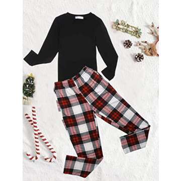 Ekouaer Womens Plaid Pajama Sets Long Sleeve Chirstmas Pj Sets Warm 2 Pcs Sleepwear Lounge Sets with Pockets Black_Plaid Large