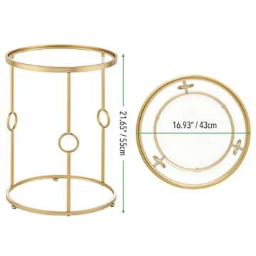 mDesign Round Metal Side/End Table with Decorative Legs, in-Lay Top, Home Decor Accent Furniture for Living Room, Bedroom - Brass/Clear Glass