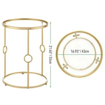mDesign Round Metal Side/End Table with Decorative Legs, in-Lay Top, Home Decor Accent Furniture for Living Room, Bedroom - Brass/Clear Glass