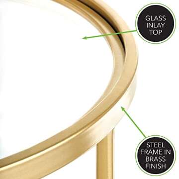 mDesign Round Metal Side/End Table with Decorative Legs, in-Lay Top, Home Decor Accent Furniture for Living Room, Bedroom - Brass/Clear Glass