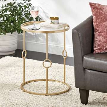 mDesign Round Metal Side/End Table with Decorative Legs, in-Lay Top, Home Decor Accent Furniture for Living Room, Bedroom - Brass/Clear Glass