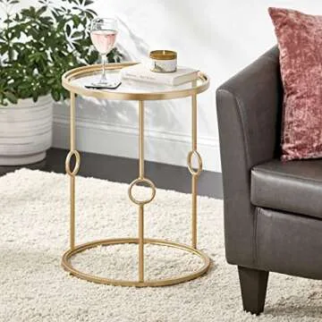 mDesign Round Metal Side/End Table with Decorative Legs, in-Lay Top, Home Decor Accent Furniture for Living Room, Bedroom - Brass/Clear Glass