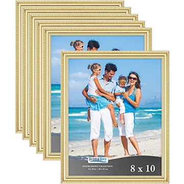 Icona Bay Gold 8x10 Picture Frames (6 Pack) - Elegant & Eco-Friendly
