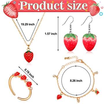 6 Pcs Strawberry Jewelry Set Strawberry Purse Bag Strawberry Earrings Necklace Bracelet Ring Red Bow for Women(Strawberry)
