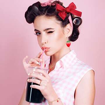 6 Pcs Strawberry Jewelry Set Strawberry Purse Bag Strawberry Earrings Necklace Bracelet Ring Red Bow for Women(Strawberry)