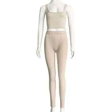 ZFLM Casual Workout Sets Two Piece Outfits for Women Ribbed Crop Tank Top High Waist Yoga Leggings Active Wear