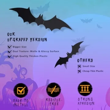 3D Halloween Bat Decorations - 60 PCS PVC Stickers
