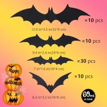 3D Halloween Bat Decorations - 60 PCS PVC Stickers