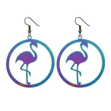Feather-Light Rainbow-Effect Flamingo Silhouette Stainless Steel Drop Earrings