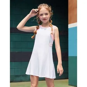Zaclotre Girls Tennis Dress Cute Golf Outfit Sleeveless Workout Athletic Dresses with Shorts Pockets