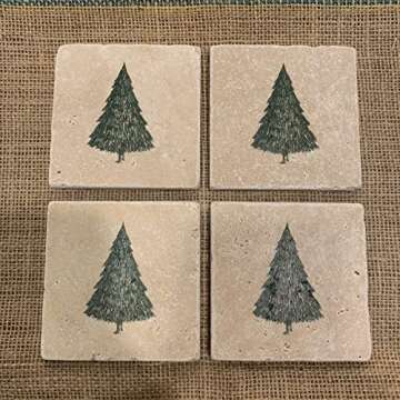 Christmas Tree Drink Coasters - Set of 4 Handmade Travertine Holiday Coasters