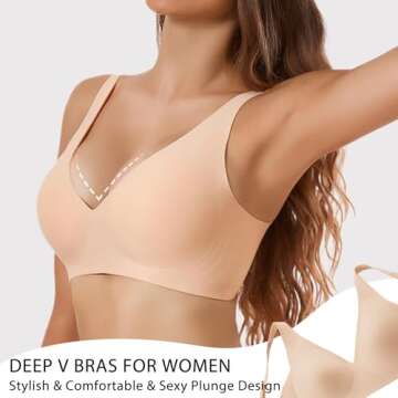 Gailife Deep V Bras for Women No Underwire Wireless Push Up Bra Seamless Plunge Bralette Comfort Supportive Bra Full Coverage -ND,S Nude