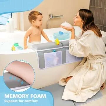 Baby Bath Kneeler and Elbow Rest Pad Set - Gray Green - 1.5 inch Extra Thick Baby Bathtub Kneeling P...