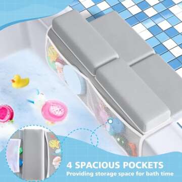 Baby Bath Kneeler and Elbow Rest Pad Set - Gray Green - 1.5 inch Extra Thick Baby Bathtub Kneeling Pad and Removable Elbow Pad,with Baby Bath Toys and Organizer Pockets - Easy to Clean-Tiikiy