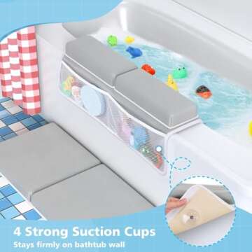 Baby Bath Kneeler and Elbow Rest Pad Set - Gray Green - 1.5 inch Extra Thick Baby Bathtub Kneeling Pad and Removable Elbow Pad,with Baby Bath Toys and Organizer Pockets - Easy to Clean-Tiikiy