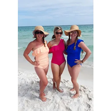 Hilor Women's One Piece Swimsuits One Shoulder Swimwear Asymmetric Ruffled Monokinis Bathing Suits Royal Blue 6