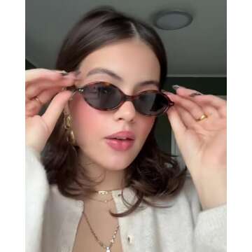 TIJN Olisa Retro Oval Sunglasses for Women Men,Polarized UV Protection Shades,Stylish Small Frame Sun Glasses(Tortoise/Grey)