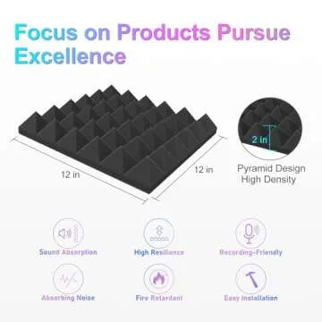 JBER Acoustic Sound Foam Panels, 24 Pack 2" X 12" X 12" Blue and Black Soundproofing Treatment Studi...