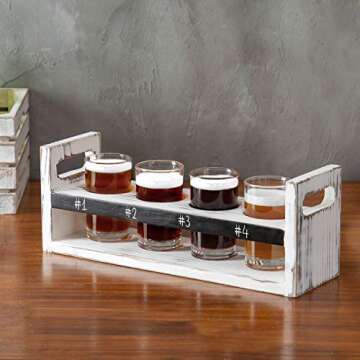 MyGift 5 Piece Beer Flight Board Tasting Sampler Set with Chalkboard Panel, 4 Beer Glasses and White...