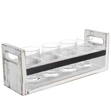 MyGift 5 Piece Beer Flight Board Tasting Sampler Set with Chalkboard Panel, 4 Beer Glasses and Whitewashed Wood Serving Carrying Tray with Handles