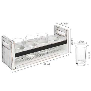 MyGift 5 Piece Beer Flight Board Tasting Sampler Set with Chalkboard Panel, 4 Beer Glasses and Whitewashed Wood Serving Carrying Tray with Handles