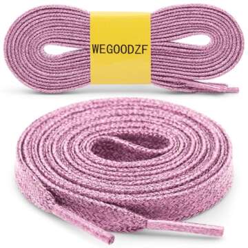 WEGOODZF Flat Glitter Shoe Laces: Metallic Pink Sparkle Shoelaces for Sneakers 39 inch -2Pair