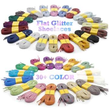 WEGOODZF Flat Glitter Shoe Laces: Metallic Pink Sparkle Shoelaces for Sneakers 39 inch -2Pair