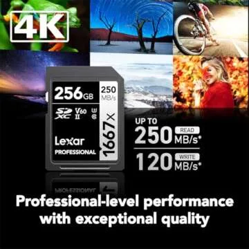 Lexar 256GB Professional 1667x SDXC Memory Card, UHS-II, C10, U3, V60, Full-HD & 4K Video, Up To 250MB/s Read, for Professional Photographer, Videographer, Enthusiast (LSD256CBNA1667)