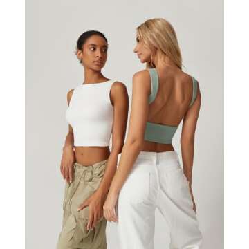 QINSEN Women's Sexy Open Back Sleeveless Crop Tank High Neck Slim Fit Cropped Tee Shirt Y2k Tops White XS