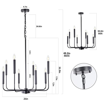 Wellmet Black Chandelier for Modern Farmhouse Decor